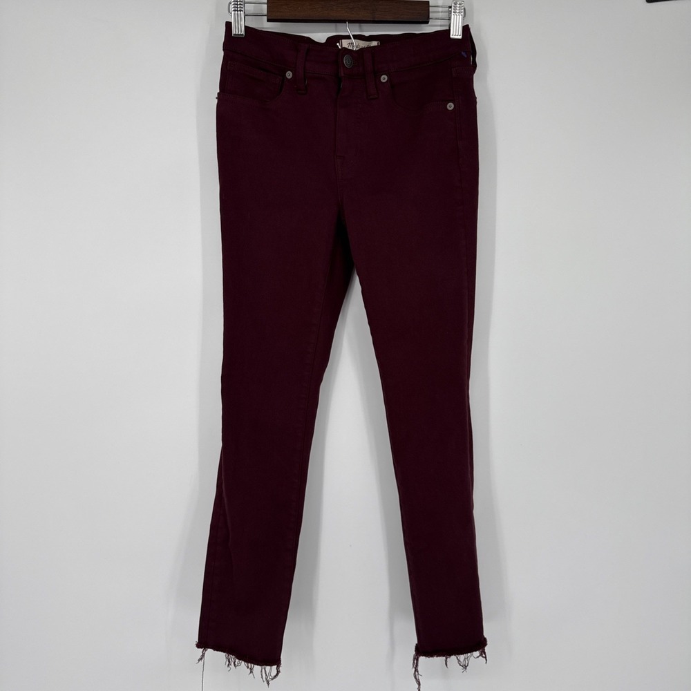 Madewell High Rise Skinny Dark Maroon Distressed Jeans 5 Pockets Women's 25